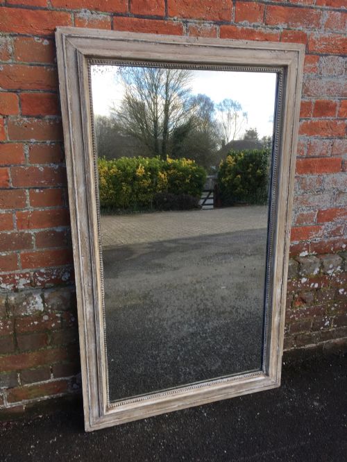 A Very Useful Antique 19th Century French Carved Wood & Gesso Distressed Painted Mirror.