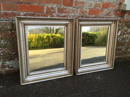 A Fabulous Pair of Antique 19th Century French Carved Wood Original Silvered Bistro Mirrors.