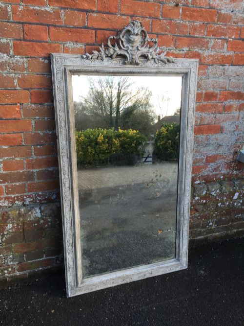 A Highly Decorative Antique 19th Century French Carved Wood & Gesso Distressed Painted Mirror.