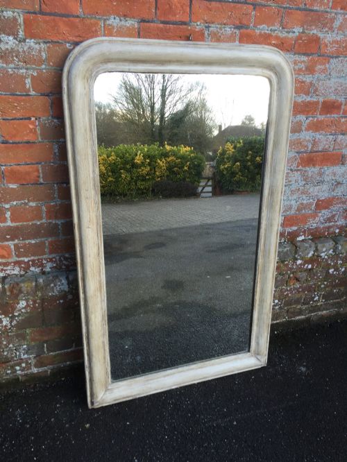 A Very Useful Size Antique 19th Century French Carved Wood and Gesso Painted Arched Top Louis Philippe Mirror