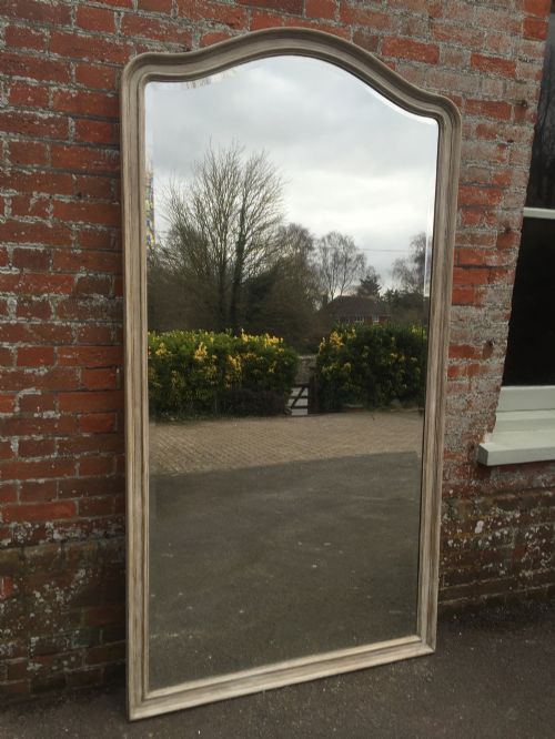 A Fabulous Large Antique 19th Century French Shaped Top Plain Carved Wood Painted Mirror.