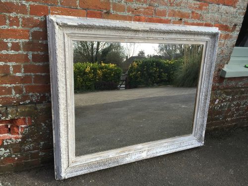 A Large Antique 19th Century Original Carved Wood & Gesso Painted Distressed Mirror.
