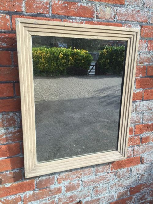 A Very Useful Size Early Antique 19th Century French Carved Wood Painted Ribbed Mirror.
