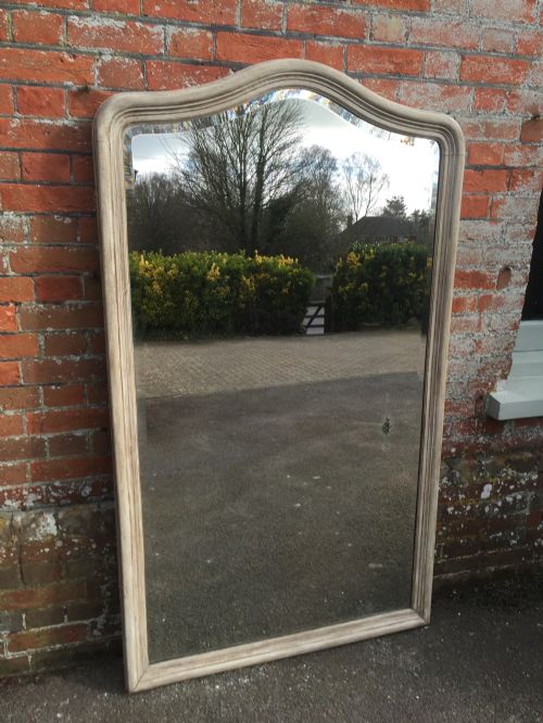 A Fabulous Antique 19th Century French Carved Wood Plain Painted Shaped Top Mirror.