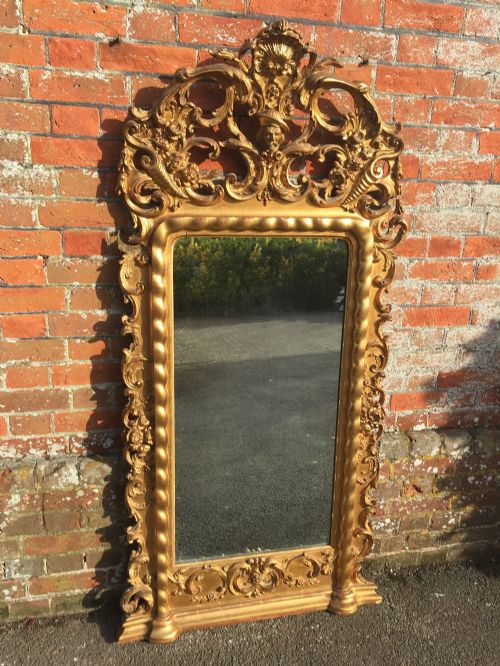 A Stunning Large Antique French Carved Wood and Gesso Original Gilt Pier Mirror.