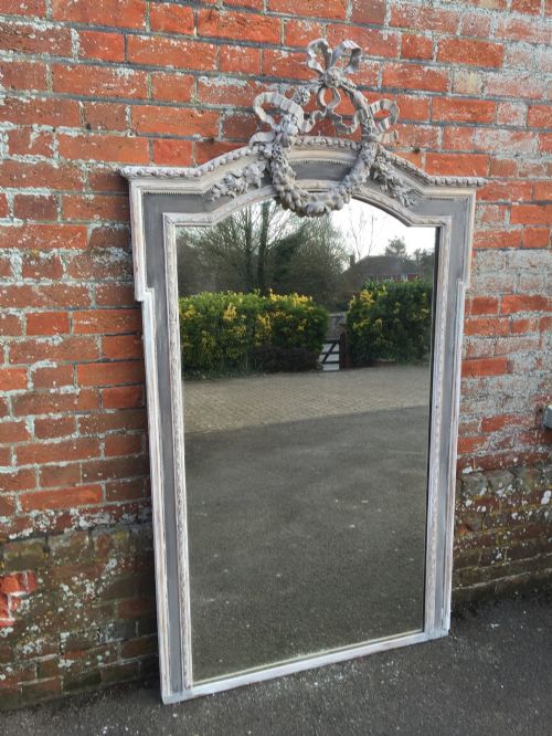 A Stunning Large Highly Decorative French Antique 19th Century Carved Wood & Gesso Painted Mirror.
