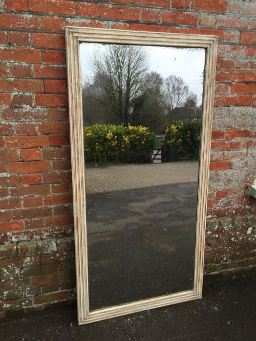 A Large Early Antique 19th Century French Carved Wood & Gesso Painted Ribbed Mirror.