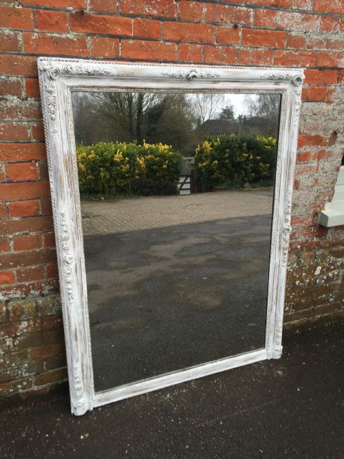 A Fabulous Large Early Antique 19th Century French Carved Wood & Gesso Distressed Painted Louis Philippe Mirror.