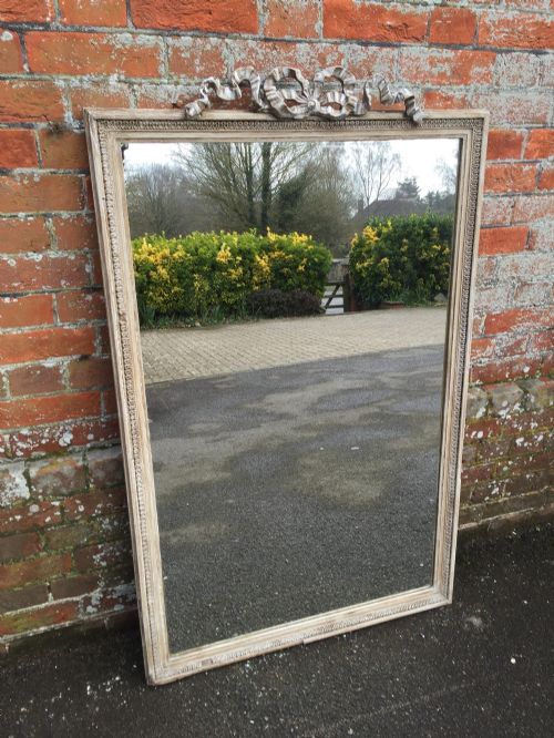 A Very Useful Size Antique 19th Century French Carved Wood and Gesso Distressed Painted Mirror.