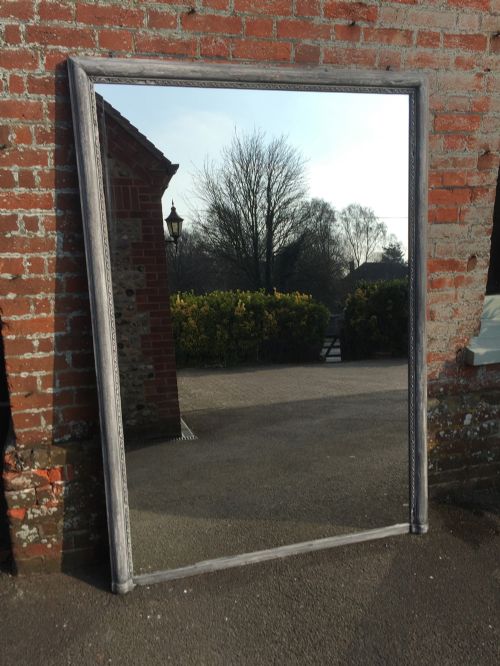 A Stunning Extra Large Antique 19th Century French Carved Wood & Gesso Distressed Painted Plain Mirror.