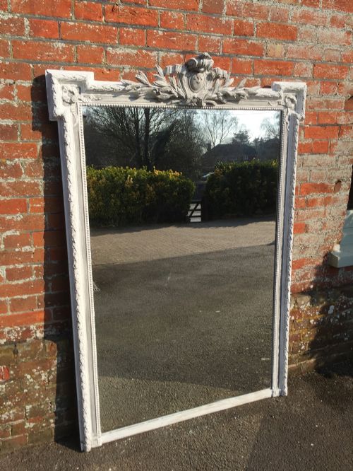 A Fabulous Large Antique 19th Century French Carved Wood & Gesso Painted Shaped Top Mirror.