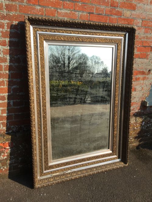 A Spectacular Large Antique 19th Century French Carved Wood & Gesso Original Silver/gilt Mirror.