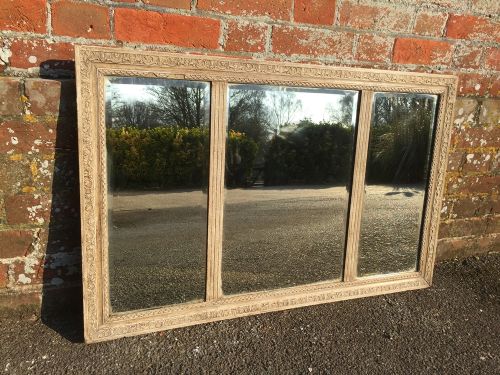 A Good Size Antique 19th Century French Carved Wood & Gesso Painted Triple Plate Mirror.