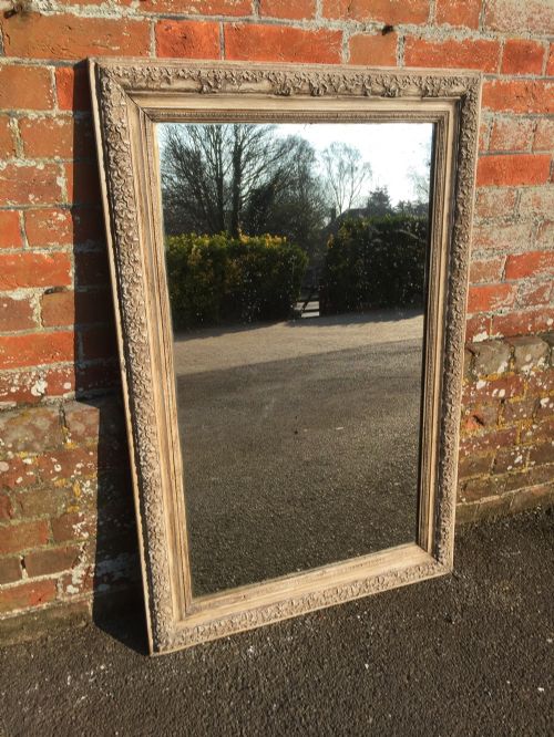 A Useful Antique 19th Century French Carved Wood & Gesso Distressed Painted Mirror.