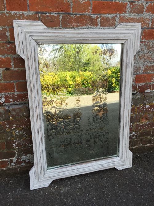 A Wonderful Useful Size Antique 19th Century French Carved Wood Ribbed Mirror.