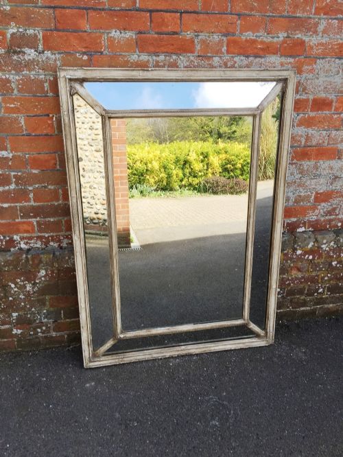 A Superb Antique 19th Century Carved Wood & Gesso Distressed Painted Plain Cushion Mirror.