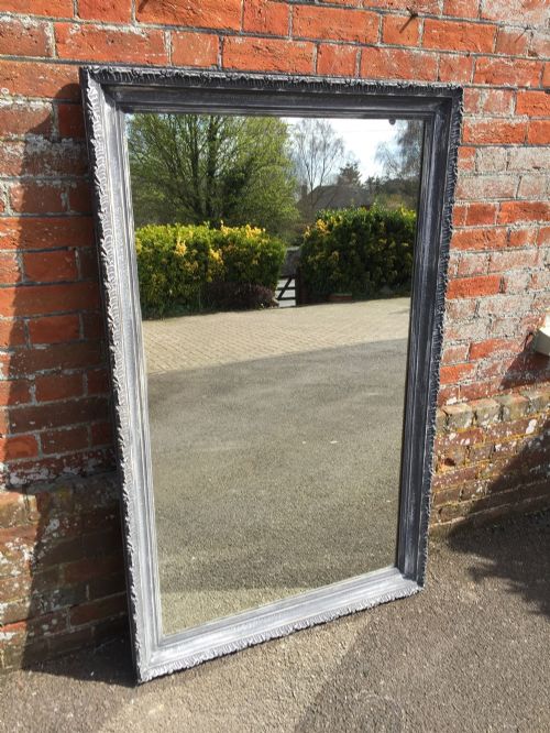A Good Size Antique 19th Century French Carved Wood Distressed Painted Mirror.