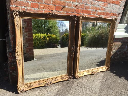 A Fabulous Good Size Pair of Unusual Antique 19th Century French Carved Wood & Gesso Original Gilt Ornate Framed Mirrors.