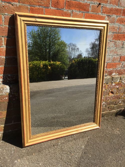 A Very Useful Size Antique 19th Century French Carved Wood and Gesso Original Gilt Plain Mirror.