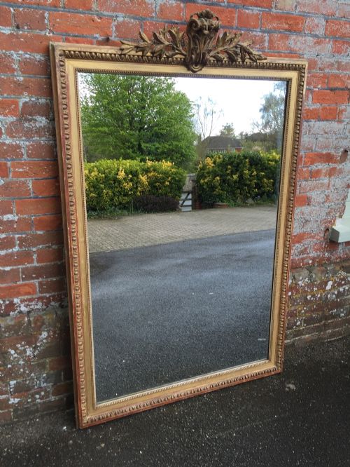 A Fabulous Large Antique 19th Century French Carved Wood & Gesso Original Distressed Gilt Mirror.