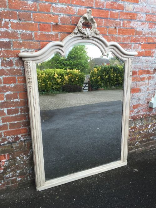 A Superb Highly Decorative Large Antique 19th Century French Carved Wood Painted Shaped Top Mirror.