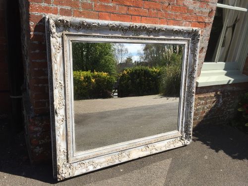 A Superb Large Decorative Antique 19th Century English Carved Wood & Gesso Distressed Painted & Gilt Mirror.