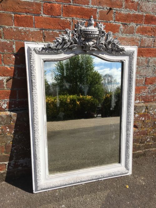 A Highly Decorative Antique 19th Century French Carved Wood & Gesso Painted Mirror.