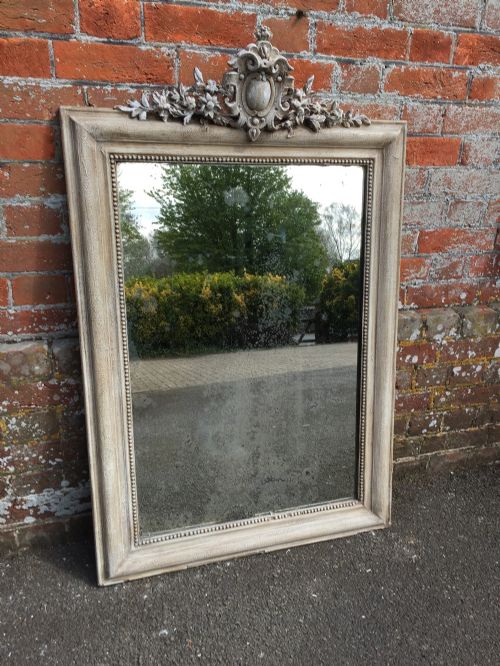 A Good Size Antique 19th Century French Carved Wood and Gesso Painted Mirror.