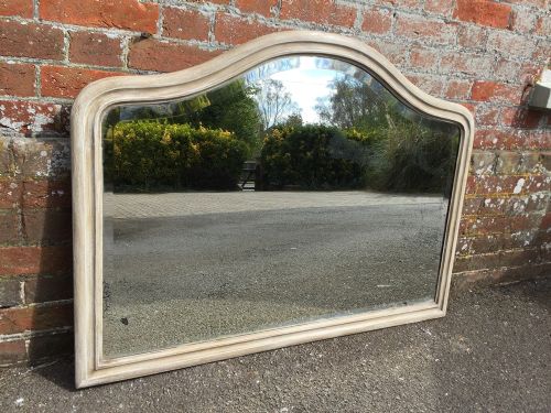A Highly Useful Antique 19th Century French Carved Wood Painted Shaped Top Plain Mirror.