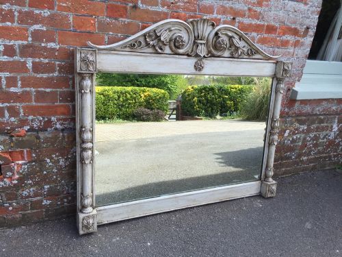 A Wonderful Large Antique Carved Wood English Painted Overmantel Mirror.
