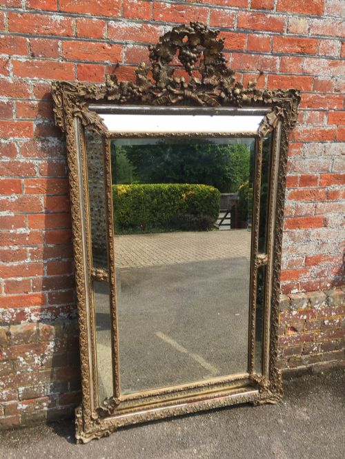 An Absolutely Stunning Large Antique 19th Century French Carved Wood & Gesso Original Silver and Gilt Cushion Mirror.
