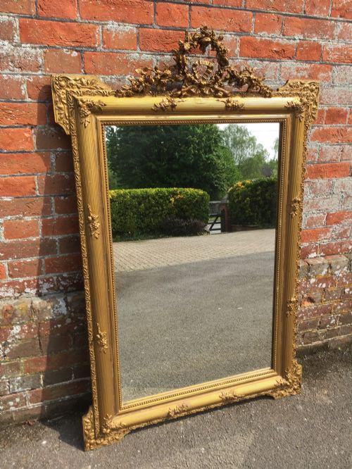A Fabulous Antique 19th Century Carved Wood & Gesso Original Gilt Ribbed Framed Mirror.