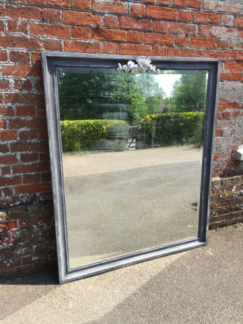 A Delightful Highly Decorative Large Antique 19th Century French Carved Wood Distressed Painted Mirror.