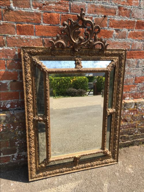 A Wonderful Antique 19th Century French Carved Wood & Gesso Original Gilt Cushion Mirror.