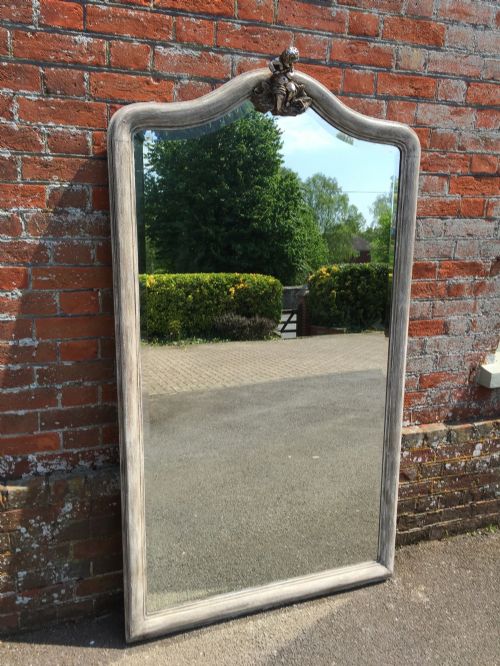 A Fabulous Decorative Antique 19th Century French Carved Wood Painted Shaped Top Mirror.
