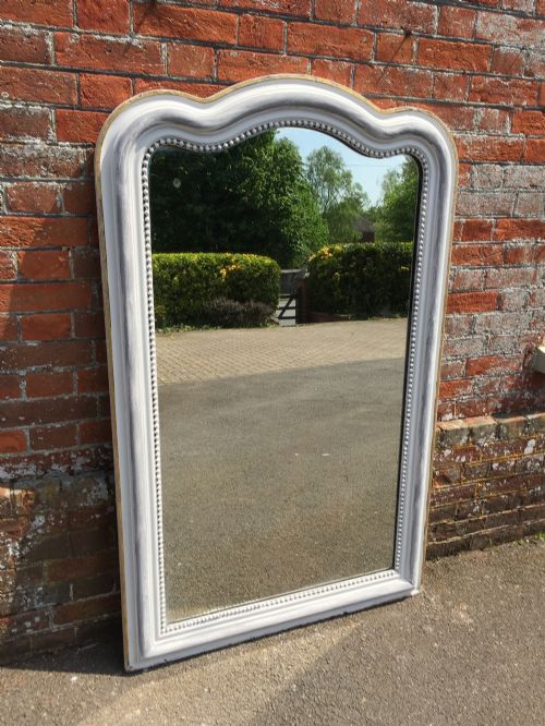A Stunning Antique 19th Century French Simple Shaped Top Carved Wood & Gesso Painted Mirror.