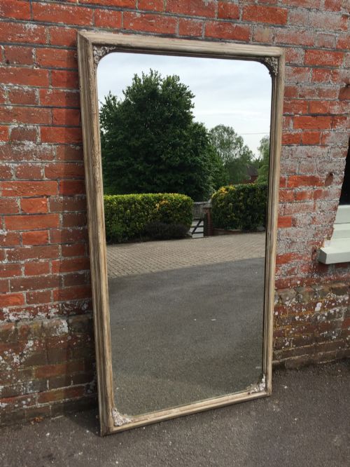 A Very Useful Size Antique 19th Century French Carved Wood & Gesso Distressed Painted Plain Mirror.