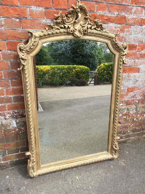 A Delightful Antique 19th Century French Carved Wood & Gesso Shaped Top Gilt Mirror