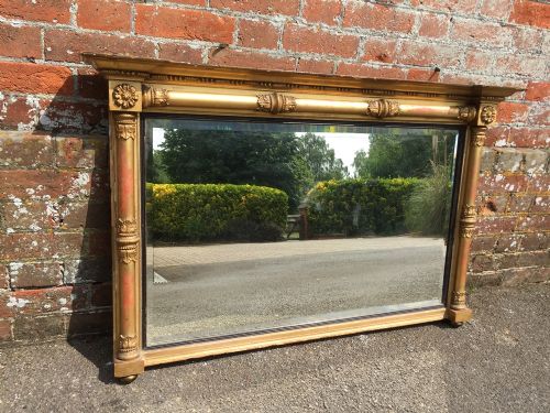 A Superb Early Antique 19th Century English Carved Wood and Gesso Original Gilt Overmantle Mirror