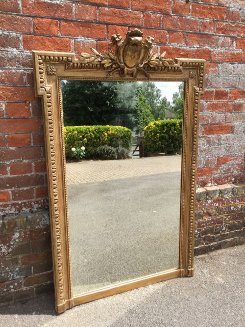 A Wonderful Very Useful Size Antique 19th Century French Carved Wood & Gesso Gilt Shaped Top Mirror.