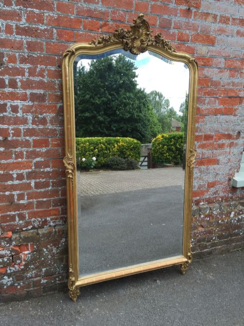 An Absolutely Stunning Large Antique 19th Century French Carved Wood and Gesso Original Gilt Shaped Top Mirror.