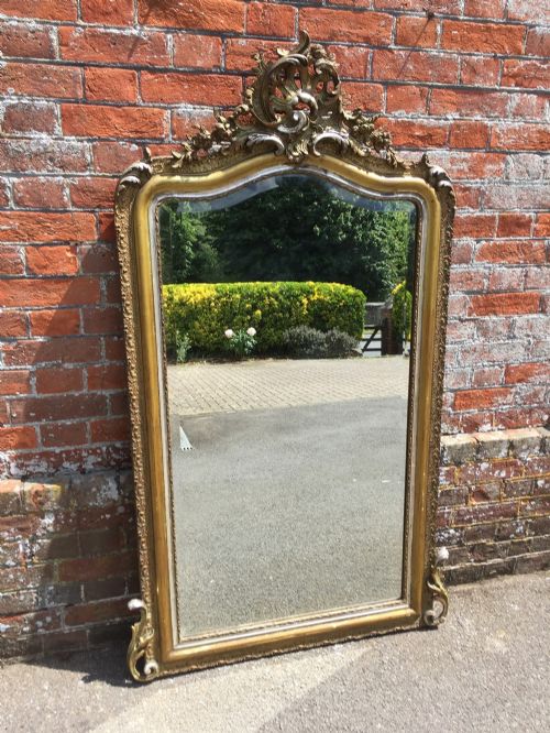 A Superb Large Antique 19th Century French Carved Wood & Gesso Original Silver/gilt Mirror.