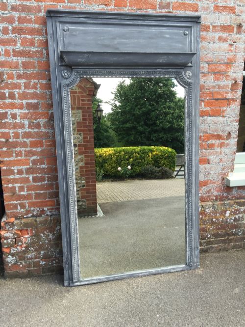 A Spectacular Large Antique 19th Century French Carved Wood Distressed Painted Mirror.