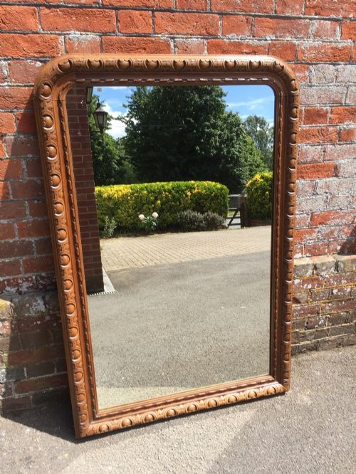 A Good Size Antique 19th Century Original French Carved Wood Arched Top Mirror.