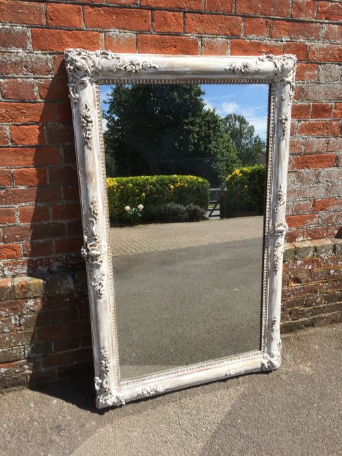 A Fabulous Useful Size Early Antique 19th Century French Carved Wood & Gesso Distressed Painted & Gilt Louis Philippe Mirror.