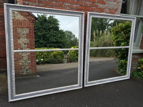 A Very Unusual Pair of Antique 19th Century Carved Wood & Gesso Painted  Mirrors.
