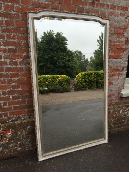 A Large Antique 19th Century French Carved Wood Painted Mirror.