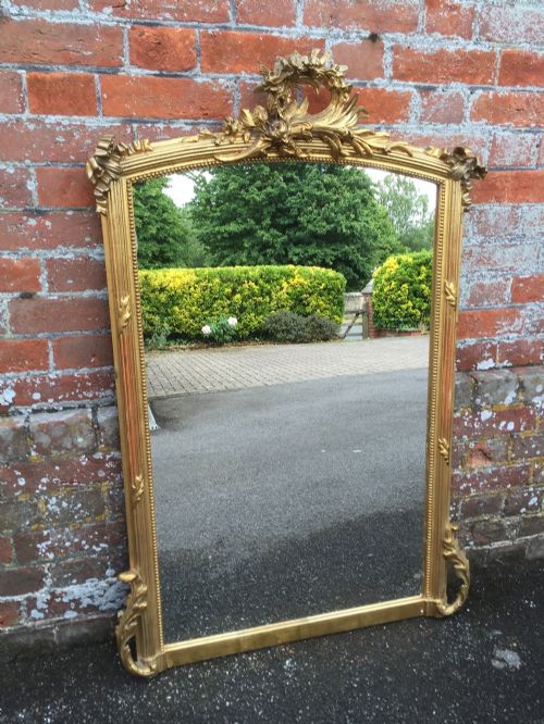 A Highly Useful Size Antique 19th Century French Original Carved Wood & Gesso Gilt Mirror.