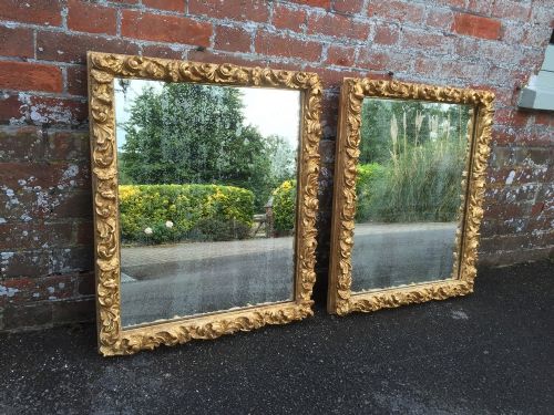 An Absolutely Delightful Pair of Late 19th Century Italian Carved Wood & Gesso Gilt Framed Mirrors.