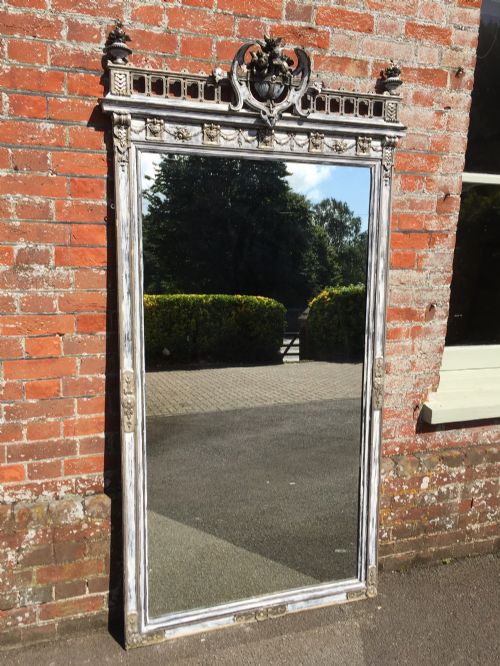 A Fabulous Large Antique 19th Century Highly Decorative Carved Wood and Gesso Distressed Painted & Silvered Mirror.
